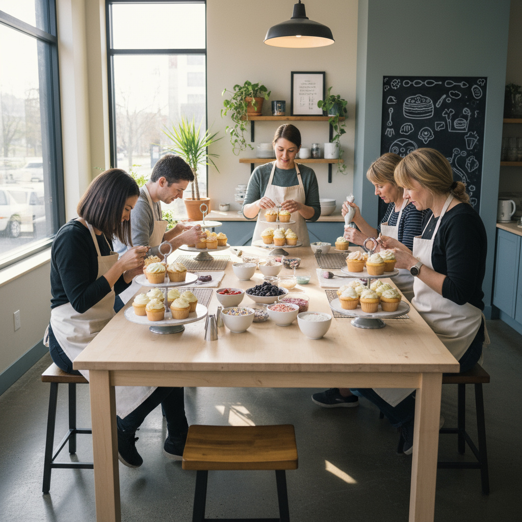 Workshopteilnehmer dekorieren Cupcakes